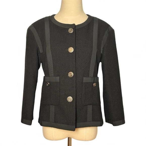 CHANEL Jackets & Blazers - Chanel 2013 Black Cotton Tweed 3/4 Sleeve Jacket – Size 40
